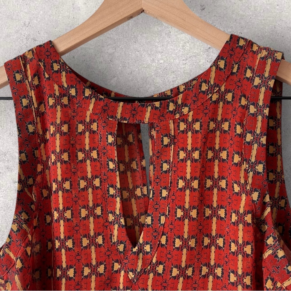 ASTR the Label Orange Yellow Aztec Pattern Keyhole Cowl Sheer Tank Size S - Picture 2 of 9